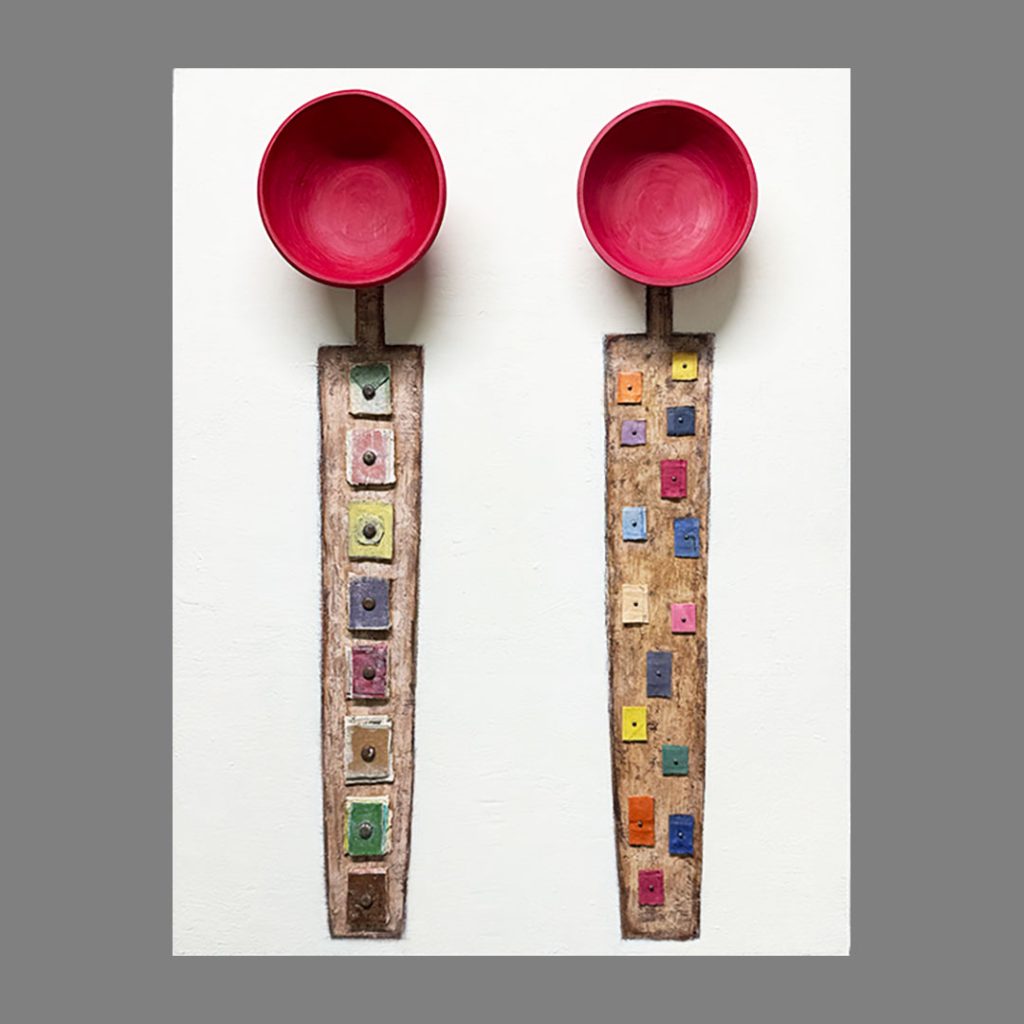 Fear Takers Revisited Oil and Cold Wax, Paper, Fabric, Nails, Found Objects on Panel 40