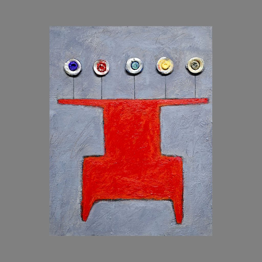 Balancing Act - Oil, Mixed Media, Found Objects on Panel, 14