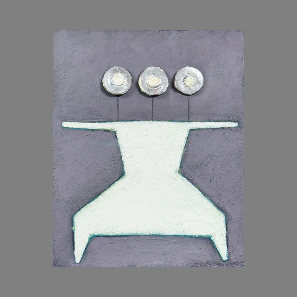 Balancing Act #2 or A Mother and 2 Daughters - Oil, Mixed Media, Found Objects on Panel, 14